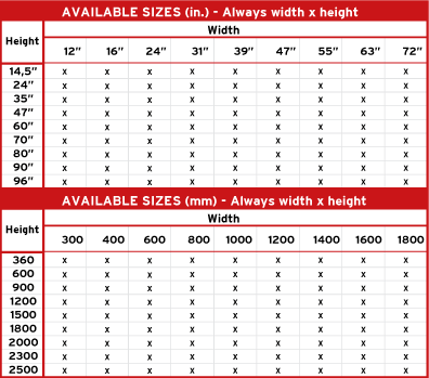 Product 1 Aviable Sizes